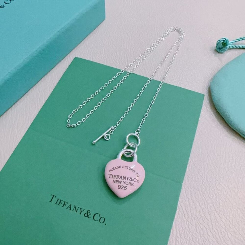 Tiffany & Co. Silver Necklace with Pink Heart Pendant - Picture 3 of 6